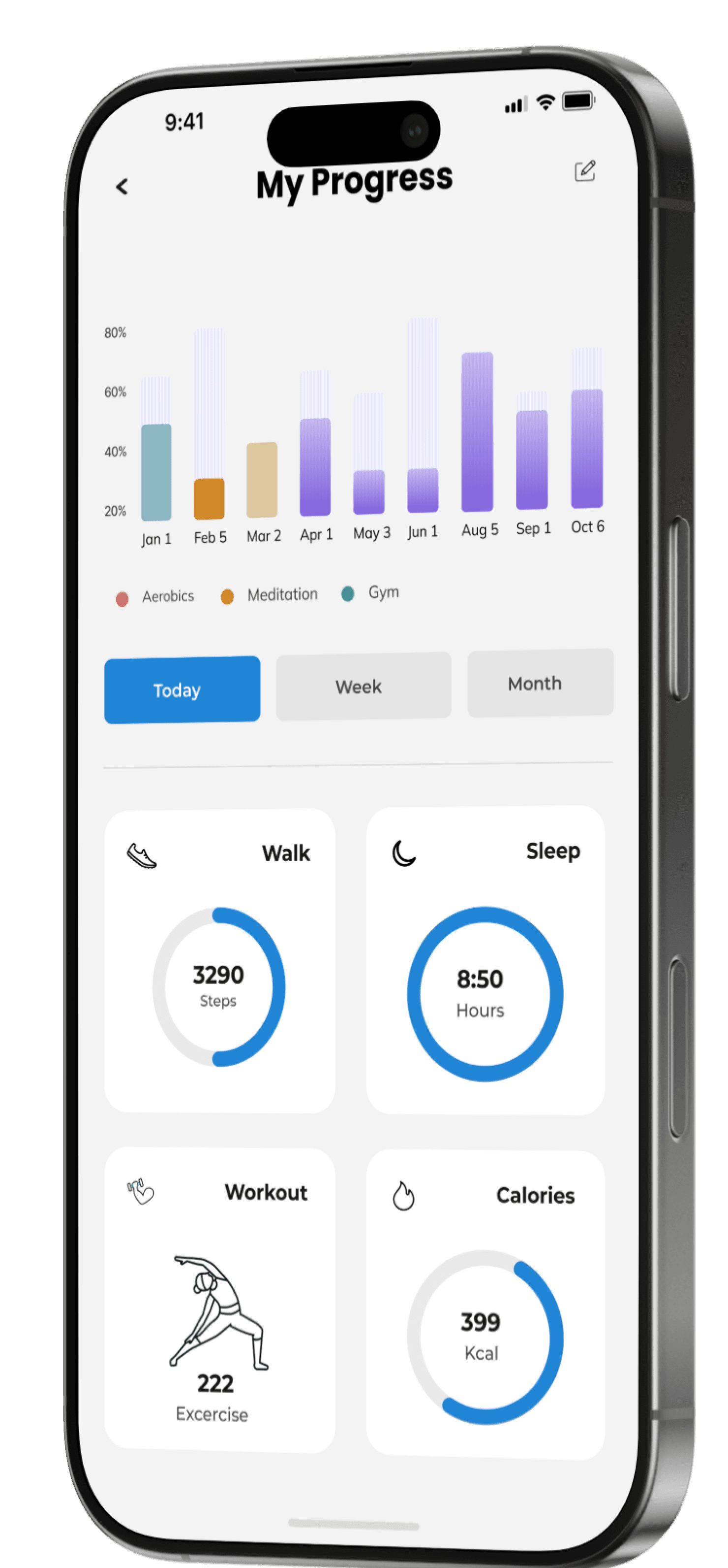 FitTrack progress dashboard with activity charts