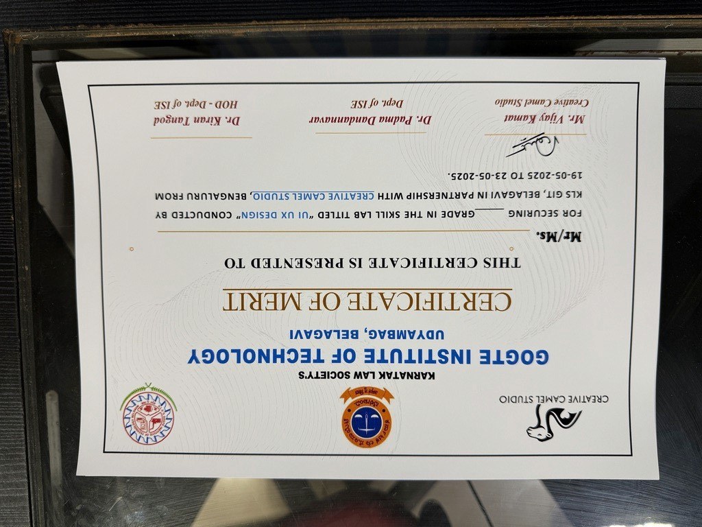 Certificate of merit from a UI/UX design skill lab
